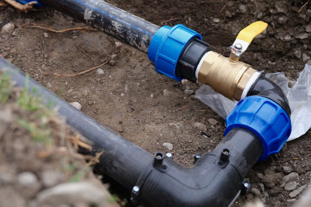 a buried water line with a ball valve