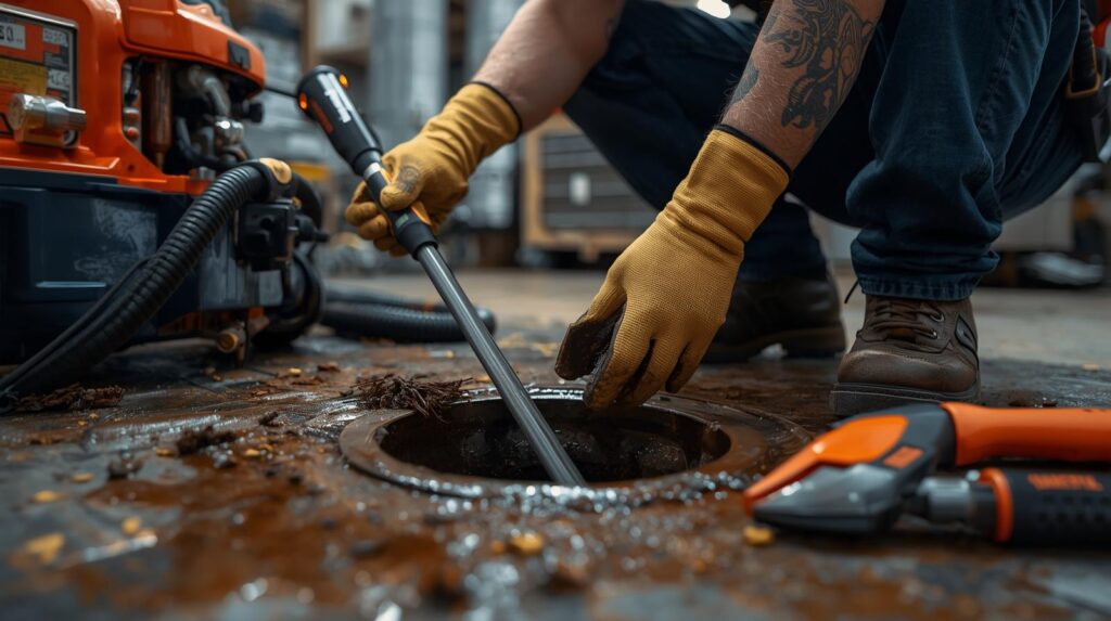 plumbing technician performing rooter service