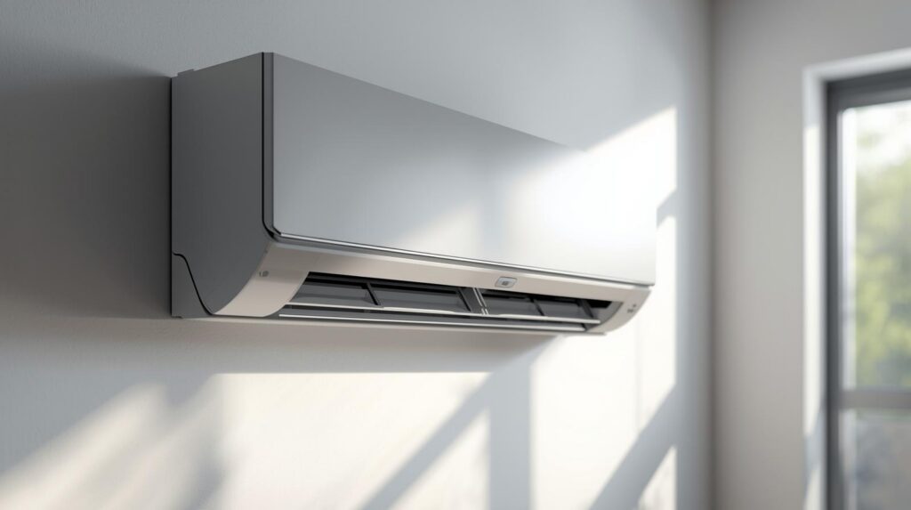 Ductless mini-split HVAC system mounted on an interior wall for efficient home heating and cooling.