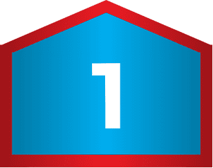A blue pentagon with a red border and a white number 1 centered inside.