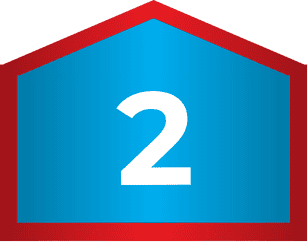 A blue pentagon with a red border displaying the number 2 in white at the center.