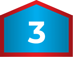 A blue pentagon with a red border and a large white number 3 in the center.
